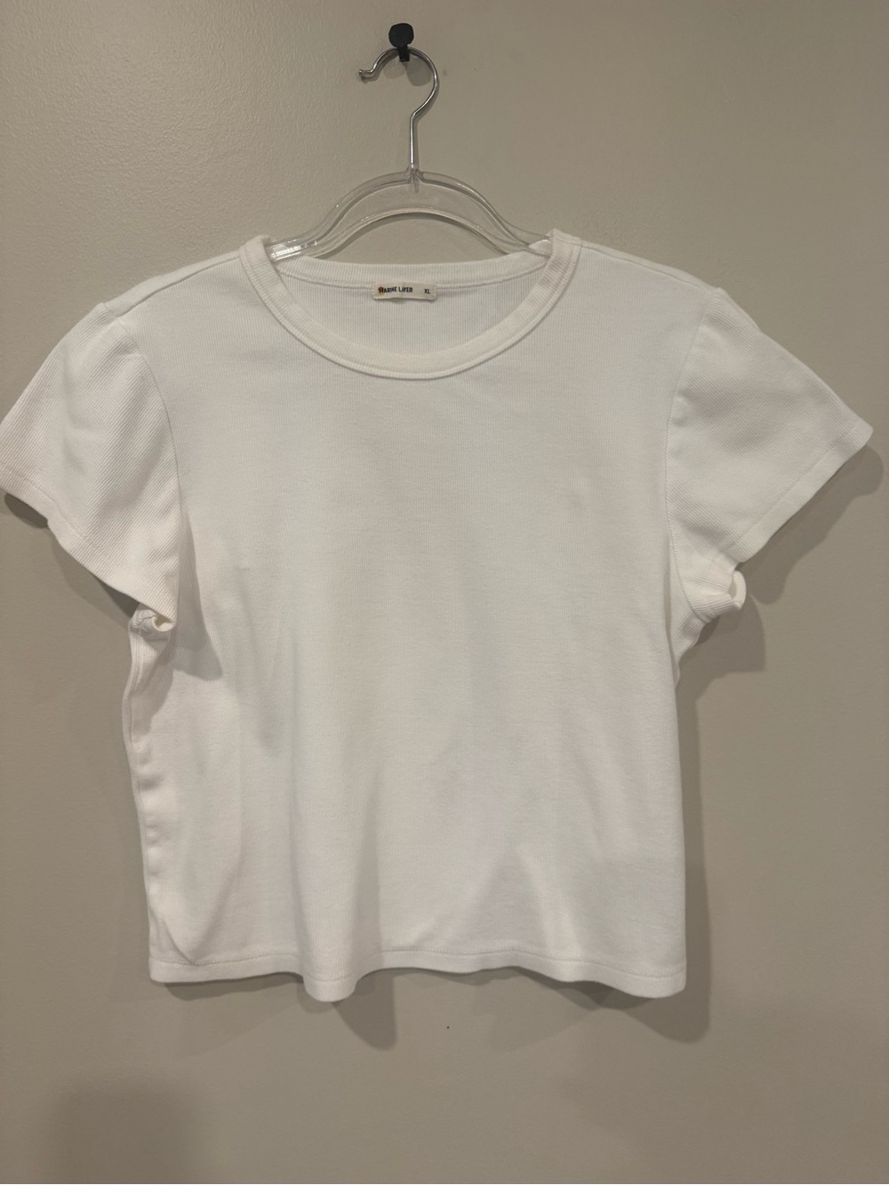 Marine Layer White Ribbed Cropped Baby Tee Short Sleeve - Size XL